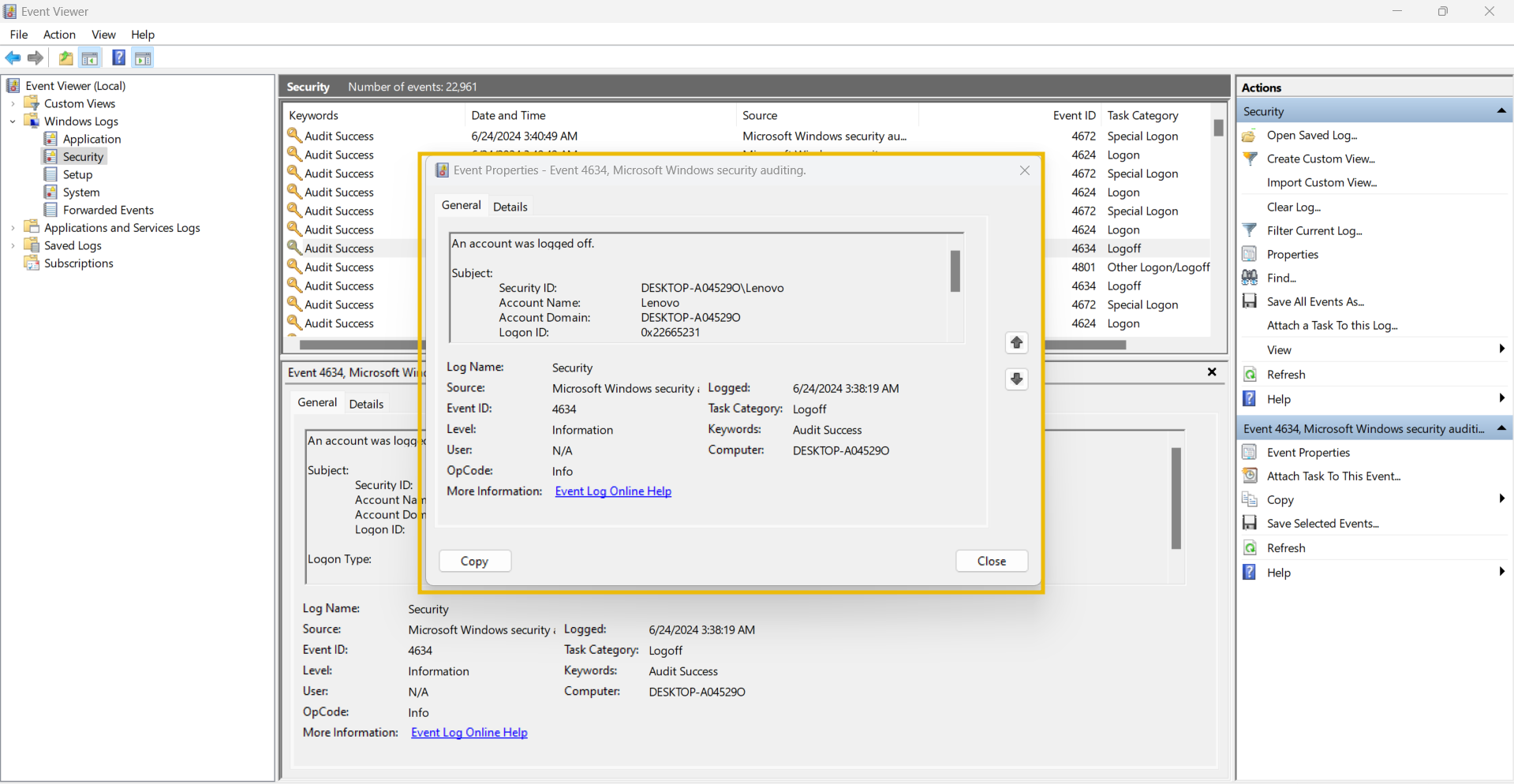 Windows Event Logs Analysis