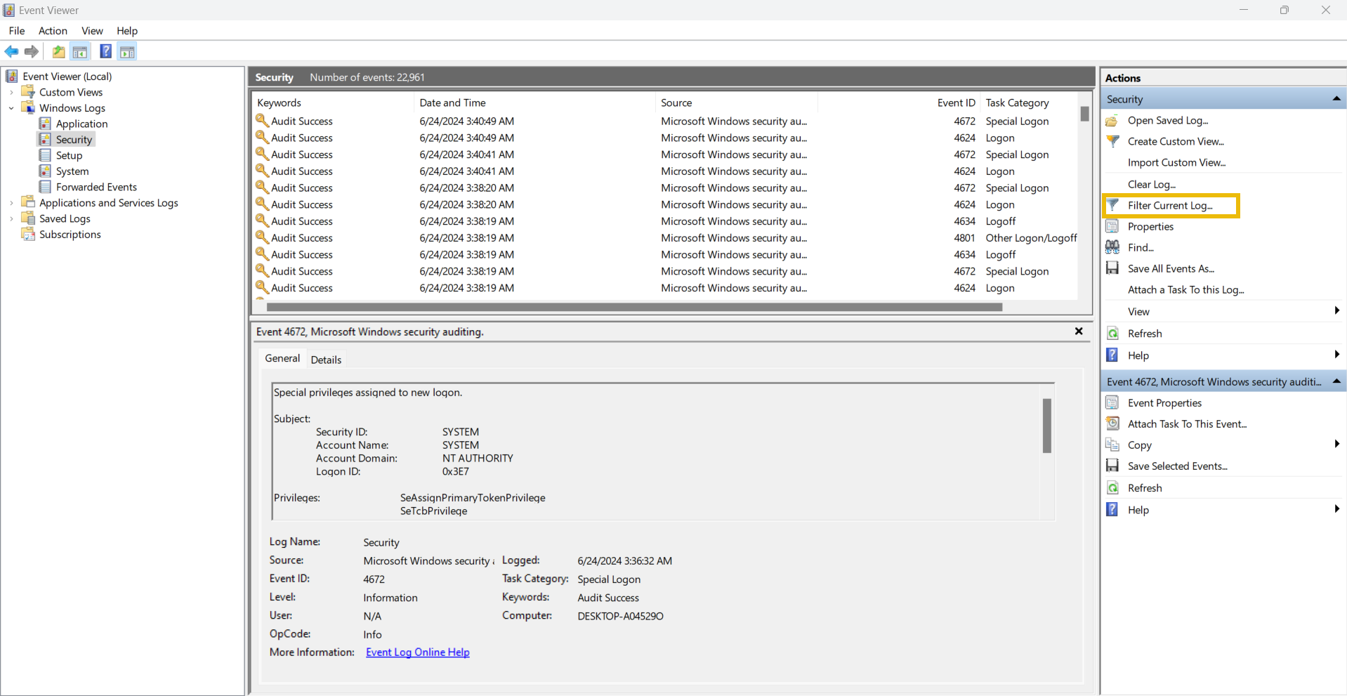 Windows Event Logs Analysis
