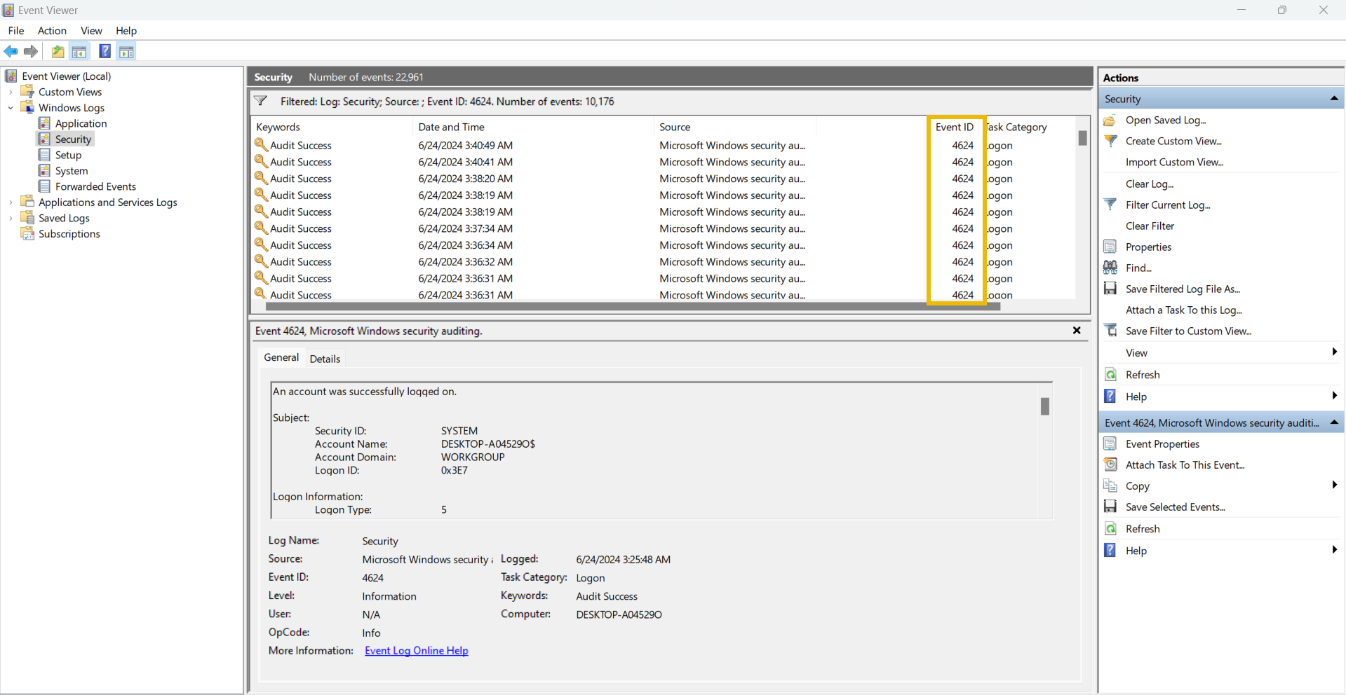 Windows Event Logs Analysis