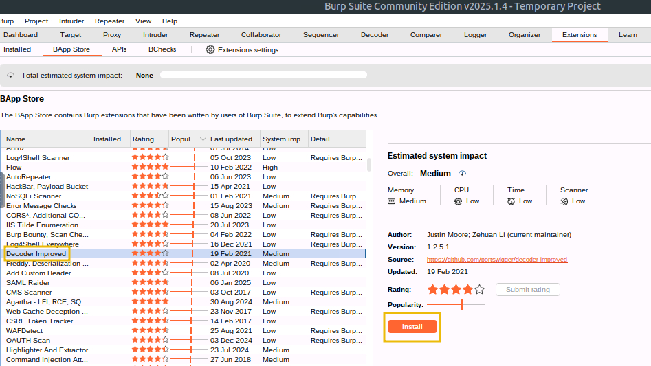 Using Extensions in Burp