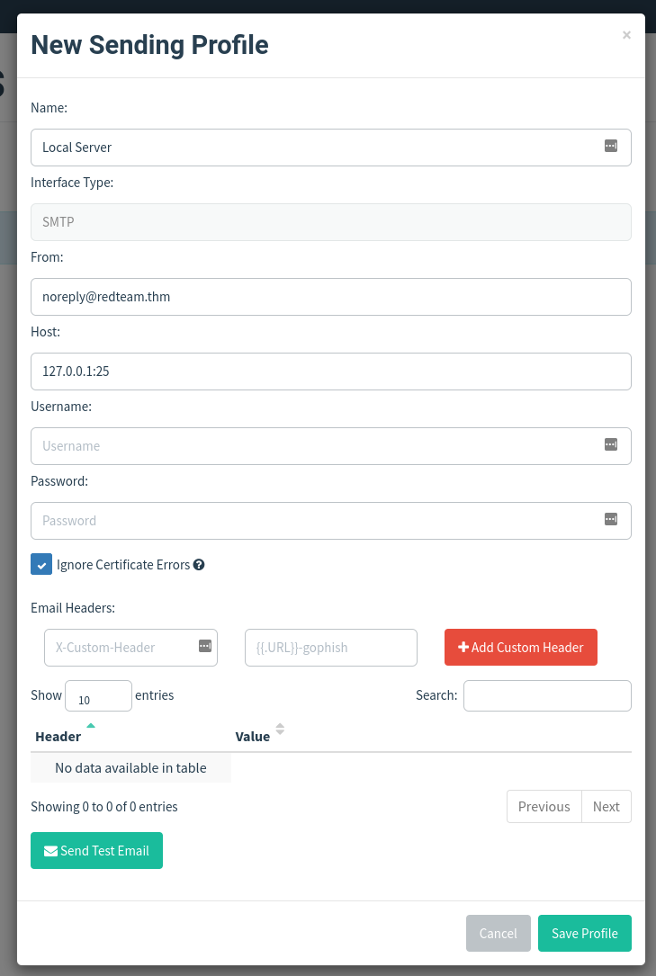 Using GoPhish