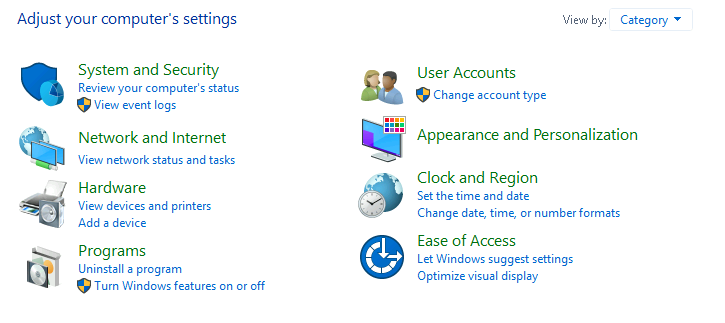 Settings and the Control Panel